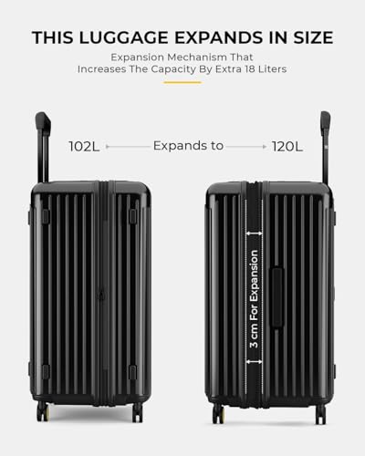 Image of EUME Aerotop Cabin 50L + Trunk Medium 66-74cm Check-in Luggage Set of 2| Expandable Polycarbonate Hard Suitcases | SilentRun Spinner Wheels | TSA Lock | Black