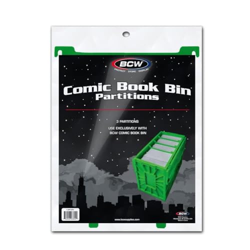 BCW Comic Bin Partitions | Exclusive Organizer for Short and Long Comic Book Bins | Notched, Tabbed, and Structurally Supportive Dividers (Green, 3 Pack)