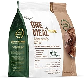 NUPO One Meal + Prime Vegan Powder - Chocolate Bliss I Tasty Meal Replacement Shakes for a Balanced Diet Plan I High in Protein I No Added sugars I 24 Vitamins and Minerals I 360g
