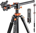 K&F Concept 73 inch Camera Tripod,Transverse Center Column Aluminium DSLR Tripod with 360 Degree Ball Head 22.04lbs Load Capacity,Quick Release Plate,Horizontal Tripod with Detachable Monopod