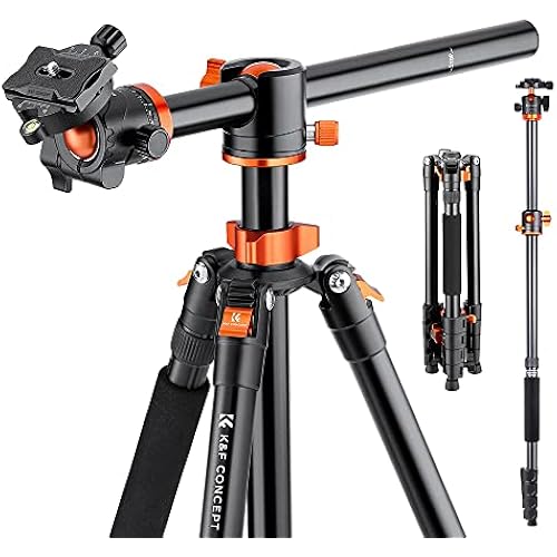 K&F CONCEPT 73 inch /186cm Camera Tripod,Transverse Center Column Aluminium DSLR Tripod with 360 Degree Ball Head 10kg Load Capacity,Quick Release Plate,Detachable Monopod T255A3+BH-28L