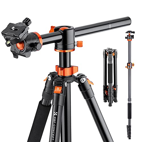 K&F CONCEPT 73 inch /186cm Camera Tripod,Transverse Center Column Aluminium DSLR Tripod with 360 Degree Ball Head 10kg Load Capacity,Quick Release Plate,Detachable Monopod T255A3+BH-28L by K&F CONCEPT - Used condition - US$101.11