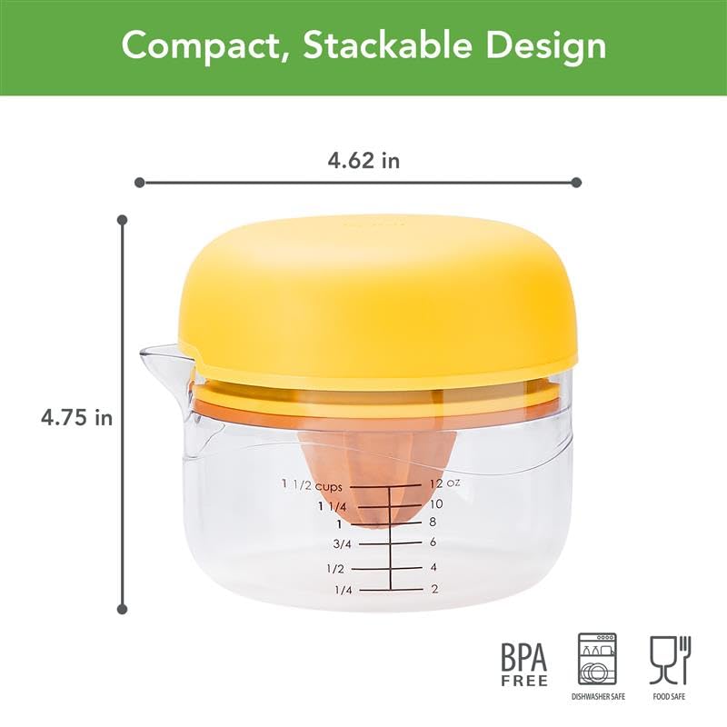 Miniatura 5 de Tovolo Juego de exprimidor y zester de cítricos todo en 1, blanco y amarillo, exprimidor manual con taza medidora, doble escariador, sin BPA, apto