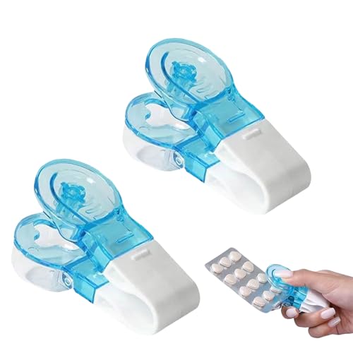 2 Stück Tablettenausdrücker,Tablettenteiler für Alle Tabletten,Tragbarer Pillenöffner,Pillenschneider Schneider,Mini Portable Pill Taker,Tablettenausdrückhilfe,Schluckhilfe Tablettenschneider