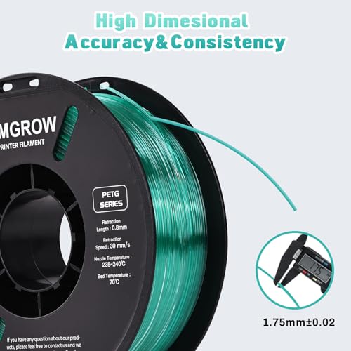 Image of Comgrow PETG 3D Printer Filament 1.75mm, High Precision and Tough 3D Printer Filament 1kg (2.2LBS), Dimensional Accuracy + /- 0.02 mm, Fit Most 3D Printers Gradient Green White