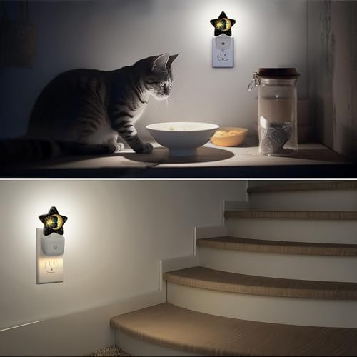 Image of Celestial Moon Golden Sun Night Light Plug-in Dusk to Dawn Smart Sensor White Led Nightlight for Bedroom Bathroom Kitchen Hallway Stairs Energy Efficient Decor Desk Lamp