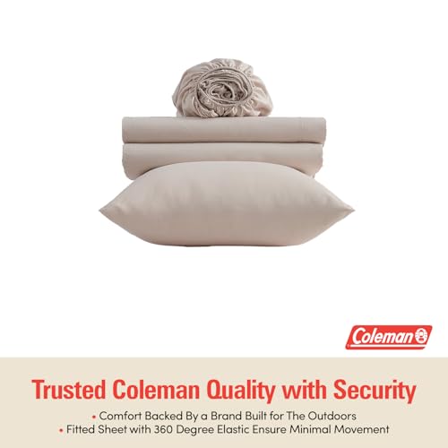 Image of Coleman Twin XL Sheets Set - Durable Home Bedding with Outdoor Heart, Stylish & Reliable for Bedroom or Cabin - Premium Solid Color, Built for Comfort, Style & Occasional Outdoor Use, Beige