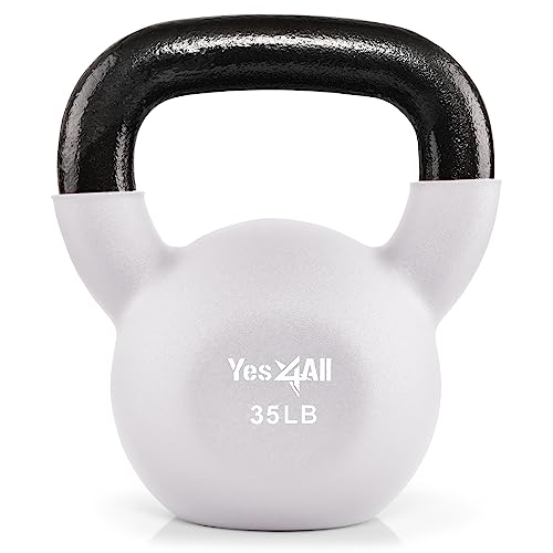 Yes4All Kettlebell, 35 LB Neoprene Coated Cast Iron Kettlebells, Wide Grip Handle & Flat Bottom for Swings, Squats, Deadlifts, Push Ups & Full Body Training at Home Gym by Yes4All - Used condition - US$55.44