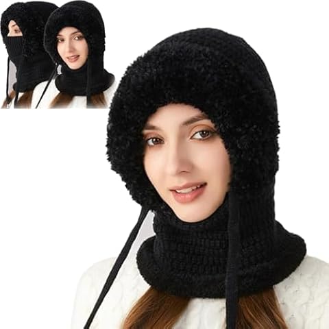 Choosemuc Women's Outdoors Windproof Scarf Hat, Choosemuc Hat, 3 in 1 Balaclava, 3 in 1 Beanie Hat for Women (US, Alpha, One Size, Black) Cover