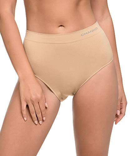 Channo Pack de 4 Bragas Midi Altas básicas Lisas de Licra con Efecto Invisible sin Costuras Color Liso (Surtido, L/XL)