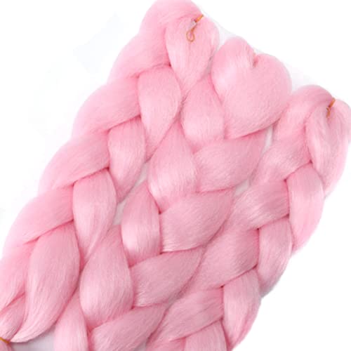Imierfa Pink Braiding Hair, Jumbo Braid Hair Pink High Temperature Synthetic Fiber Kanekalon Braiding Hair Extensions For Twist Braiding Crochet Hair Color Pink 24" 3Pcs #TOP4