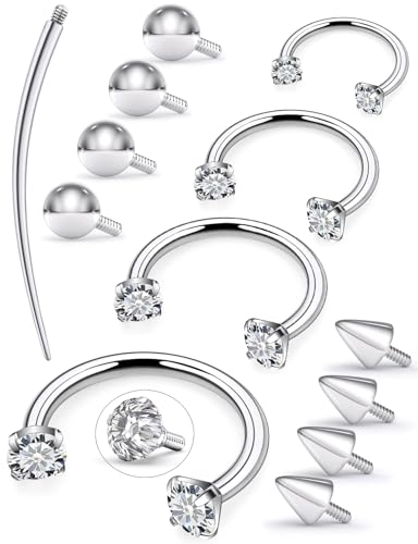 Oufksiyy Horseshoe Nose Ring Surgical Steel internal thread Double Gem Stud Nose Rings 16g Black Gold Lip Rings Cubic Zirconia Daith Septum Piercing Jewelry for Women Inner Diameter 6/8/10/12mm