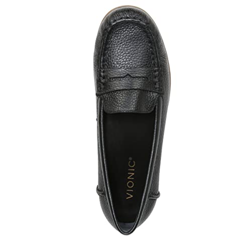 Vionic Women's Pearl Marcy Moccasin Women's Flat Shoes- Comfortable Leather Slip On Moccasins That Include Three-Zone Comfort With Orthotic Insole Arch Support, Black Tumbled 6 Medium #TOP2