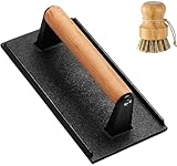 PLNEG Burger Press, 7.8' Rectangle Bacon Press for Griddle, 2.2 lb Heavy-Duty Cast Iron Smashed Meat Press – BBQs & Cooking Must-Have, with Palm Brush
