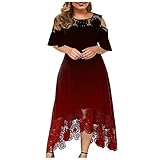 Womens Plus Size Summer Dress Formal Wedding Lace Stitching Floral Ruffle Short-Sleeved Strapless Prom Dress Trendy Gowns and Evening Dresses