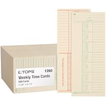 TOPS Time Cards, Weekly, 2-Sided, Named Days, 3-3/8" x 8-1/4", Manila, Green/Red Print, 500-Count 1260