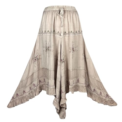 Agan Traders 2025 Spring Women's Flowy Handkerchief Hemline Midi Maxi Skirts for Women - Gypsy Embroidered Ruffle Long Skirts4