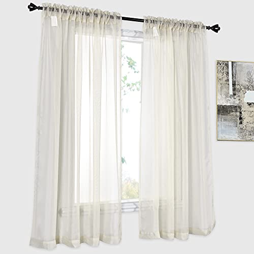 DONREN 2 Panels Solid Color Beige Sheer Curtains Elegant Rod Pocket Window Voile Panels Drapes for Bedroom Living Room (52X54 Inches)