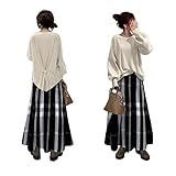 [YUANYUAN]セットアップ ２点セット レディース 上下セット セーター+ロングスカート ニットセーター 後ろリボン ゆったり カジュアル 可愛い オシャレ 大人 通勤 春秋冬 (写真色,Free size,Free Size)