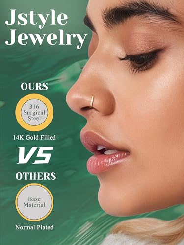 Jstyle 14K Gold Nose Rings for Women Men - 20G Stainless Steel Nose Rings Hoops L Shaped Studs Hypoallergenic Nostril Piercings Jewelry Helix Cartilage Daith Tragus Sleeper Earrings Gold/Silver3