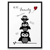  We are Family mit EULEN Motiv ABOUKI Kunstdruck Poster Bild mit Namen personalisiert Geschenk-Idee für die ganze Familie optional mit Holz-Rahmen