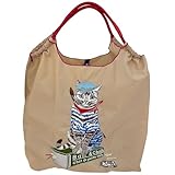 [MOPCONY] エコバッグ レディース レディース ショルダーバッグ 買い物 御洒落、刺繍ショッピングバッグ、折りたたみ 、刺繍シ学生ショルダー(ベージュの画家猫,M) [並行輸入品]