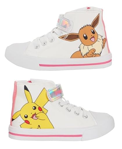 Zapatillas deportivas Pokemon de lona con cremallera para niños, Pikachu Eevee, zapatos deportivos Pilmsolls, White, 36 EU | Ya disponible en tu tienda friki favorita! En mundofriki.es!