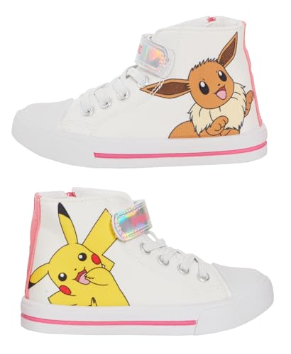 Zapatillas deportivas Pokemon de lona con cremallera para niños, Pikachu Eevee, zapatos deportivos Pilmsolls, White, 13 UK Child