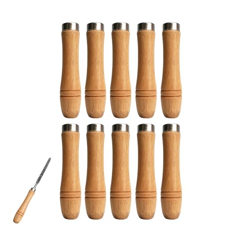 10 Pièces Poignée de Fichier en Bois avec Colliers en Métal, Manche en Bois Ergonomique pour...