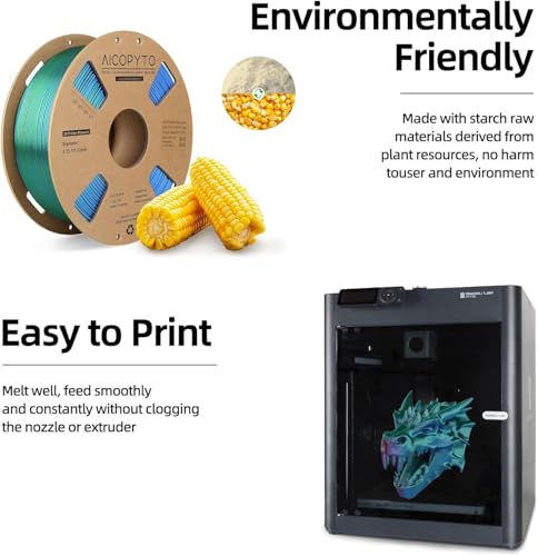 Image of 3D Printer Silk PLA Filament 1.75mm, Shiny Triple Color Green Purple Cooper, Dimensional Accuracy + /- 0.02 mm, 1KG (2.1lbs) /Spool Easy to Print for Most FDM 3D Printers