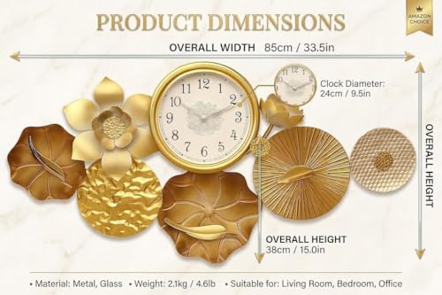 Image of Arcanine Wall Clocks Living Room Study,Wall Clock Metal Silent Decoration,Modern 3D Art Metal Elegant Wall Clock Decorative,Silent Non Ticking (AR-10)