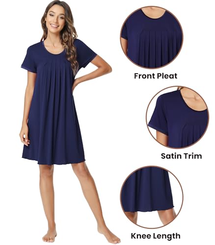 Image of NACHILA Nightgowns for Women-Viscose Made from Bamboo, Pleated Sleepwear.