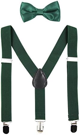 Hanerdun Kids Suspender Bowtie Sets Adjustable Suspender With Bow Ties Gift Idea For Boys And Girls, Dark Green, One Size