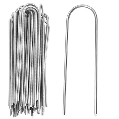 FACAIIO 100 Stück Unkrautbekämpfungs-Membran-Heringe, robuste U-Typ-Zaunstifte, verzinkte Landschaftsspikes zur Sicherung von Rasen, Kunstrasen, Matten und Netzen (15 cm)