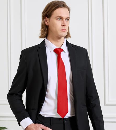 Image of KOOELLE Men's Ties Solid Pure Color Plain Neckties Formal Black Ties For Men