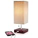 Modern Wood Table Lamp, USB Port w New Improved 2 amp Charger for Quick Phone Charging, Pull Chain, Linen Shade, Bedroom Nightstand, End, Desk, Office & Living Room Tables, 8% Discount for 2 or More