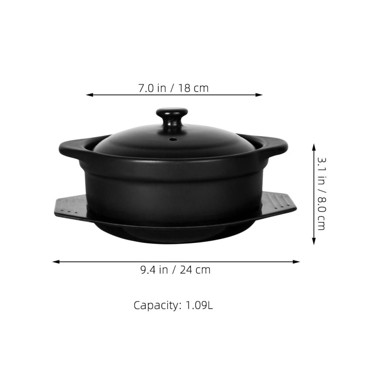 Garneck Pentola in Ceramica con Coperchio 1, 09 l Nera per Stufare