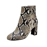 Linea Paolo WYLDA - Womens Mid-Height Heel Leather Ankle Boots Natural Snake Print Leather 7M