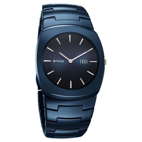 Image of EDGE Titan Fumage Quartz Analog with Blue Dial Blue Ceramic Strap Watch for Men - 10055QC01