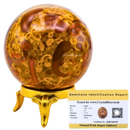 Image of Certified Crystal Fruit Jasper Ball for Meditation - Premium Crystal Vastu Items for Home and Feng Shui Items for Good Luck - Ideal for Pooja Supplies and Spiritual Practices (1.5 Inch)
