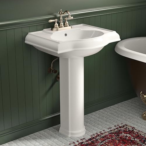 24"W x 19"D White Ceramic Pedestal Bathroom Sink with Overflow,
