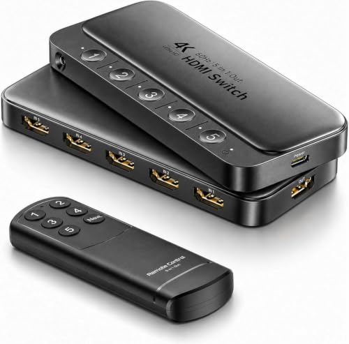ByteWave 5 in 1 Out HDMI Switch with Remote, 4K@60Hz Multi Port Hub Adapter