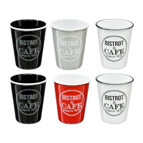 6 TASSE A CAFE BISTROT 7 X 5 CM 11 CL ROUGE NOIR GRIS BLANC CUISINE VAISSELLE