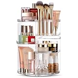 Masirs 360 Rotating Makeup Organizer Countertop - Adjustable Shelf Height - The Perfect Round Spinning Cosmetic Organizer for Bedroom Dresser or Vanity Countertop Storage (Clear)