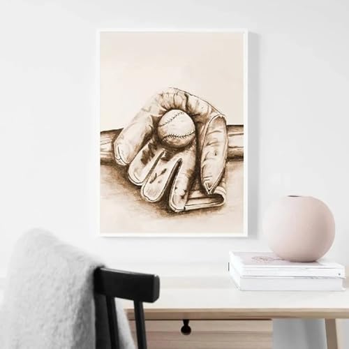 Toile basket, foot et baseball de 60x90 cm avec cadre intérieur pour déco murale