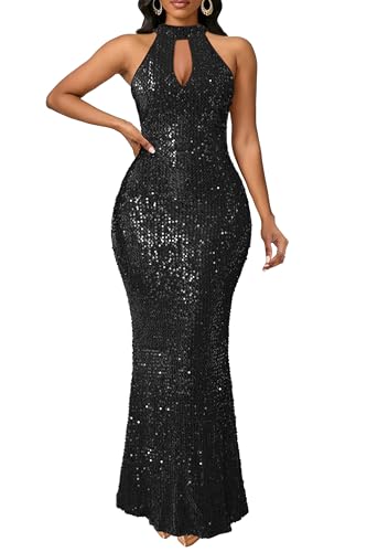 VERWIN Sleeveless Halter Neck Sparkly Casual Party Cocktail Eveni...