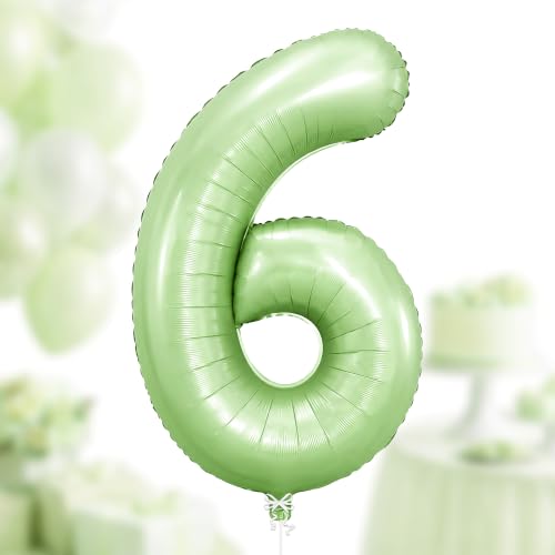 Image of KatchOn Giant Sage Green 6 Balloon Number - 40 Inch | 6th Birthday Decor