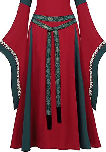 PROCOS Medieval Belt Vintage Waist Belt with Wave Trim Tassel Pirate Renaissance Double-sided Embroidery for Halloween4