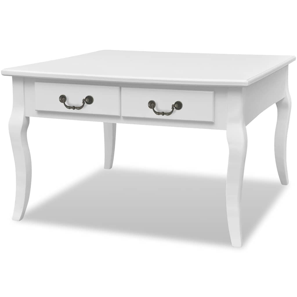 Tavolino da salotto bianco, 80 x 80 cm, con 4 cassetti