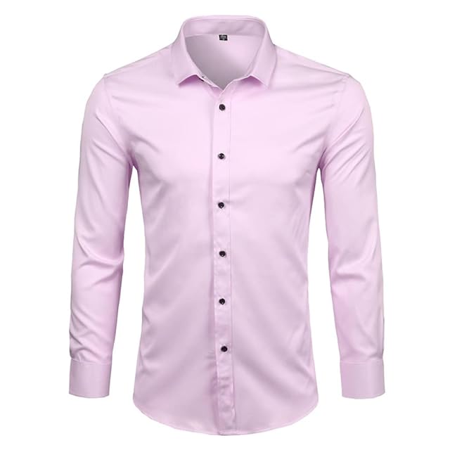 Mens Fiber Dress Shirt Slim Fit Chemise Homme Easy Care Formal Long Sleeve Shirt for Men Fashion